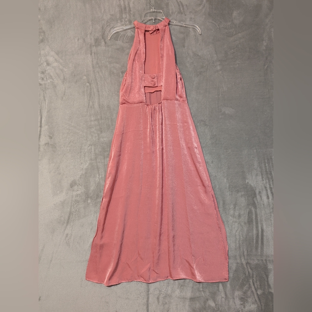 ZARA Silk Effect High Neck Cut Out Midi Dress Size XS - Picture 2 of 7